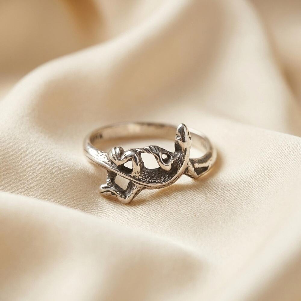 1990s Sterling Silver Lizard Ring
